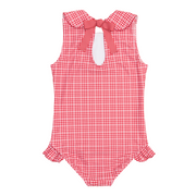 girls poppy gingham rounded collar one piece