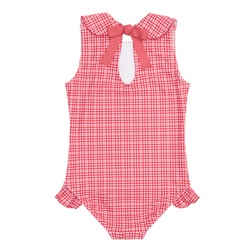 girls poppy gingham rounded collar one piece