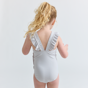 girls dove grey ruffle one piece