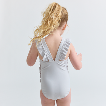 girls dove grey ruffle one piece