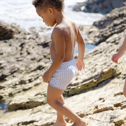boys dove grey gingham boardie