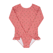 girls cranberry gingham rashguard one piece
