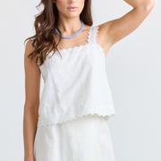 women's white linen scalloped tank