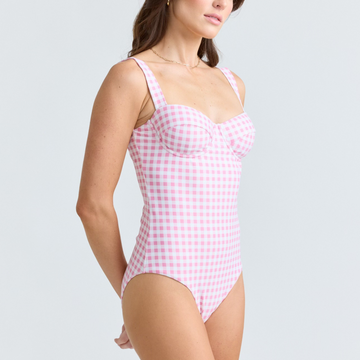 women's blush gingham one piece