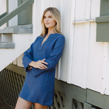 women's oyster blue linen tunic dress | s | contemporary swimwear & resort wear