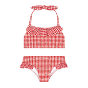 girls cranberry gingham halter scoop neck bikini