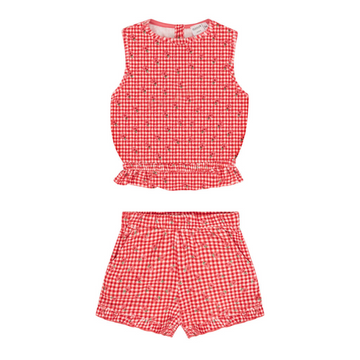 girls cranberry gingham french terry set