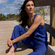 women's oyster blue linen tank