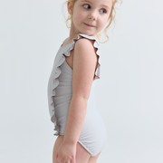 girls dove grey ruffle one piece