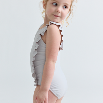 girls dove grey ruffle one piece
