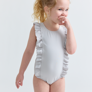girls dove grey ruffle one piece
