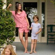 women's cranberry gingham collared pima pajamas set