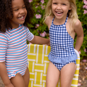 girls jetty stripe quarter sleeve rashguard one piece