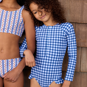 girls navy picnic gingham front zip rashguard one piece