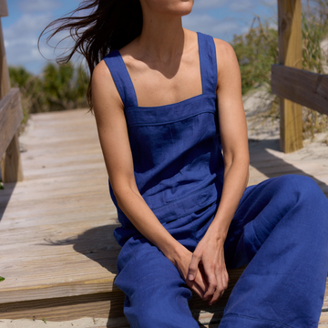 women's oyster blue linen tank