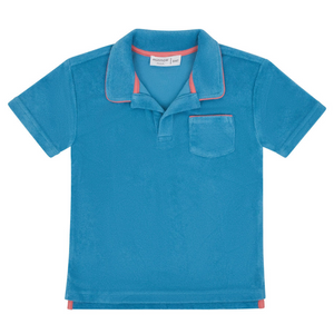 boys cerulean blue french terry polo