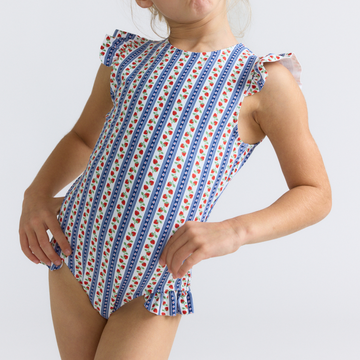 girls strawberry patch ruffle cap sleeve one piece