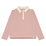 women's cream and red stripe rugby shirt