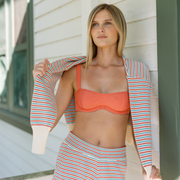 women's sailor red seersucker bandeau bikini top