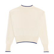 women's cream cropped knit sweater with navy trim