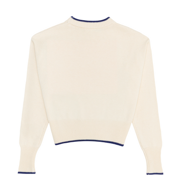 women's cream cropped knit sweater with navy trim