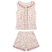 girls summer cherries gathered tank top and short set