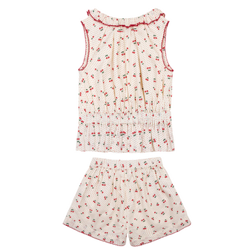 girls summer cherries gathered tank top and short set