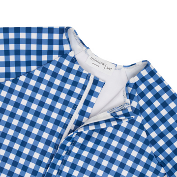 girls navy picnic gingham front zip rashguard one piece