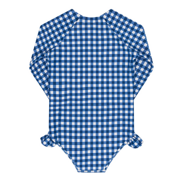 girls navy picnic gingham front zip rashguard one piece