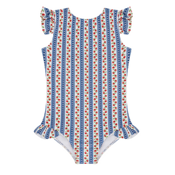 girls strawberry patch ruffle cap sleeve one piece
