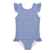 girls newport navy gingham ruffle cap sleeve one piece