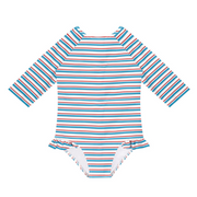 girls jetty stripe quarter sleeve rashguard one piece