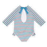 girls jetty stripe quarter sleeve rashguard one piece