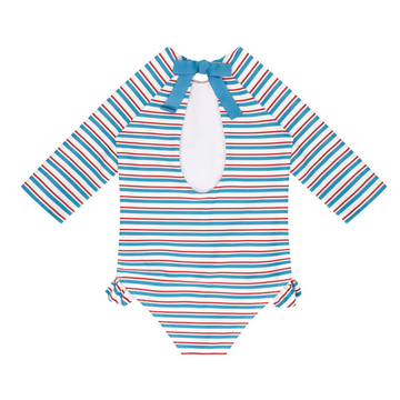 girls jetty stripe quarter sleeve rashguard one piece