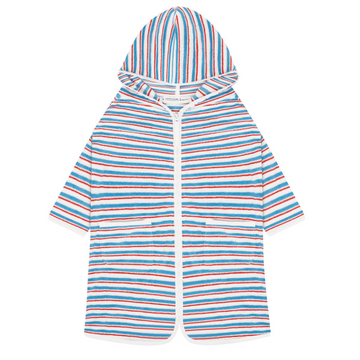 unisex jetty stripe french terry hooded zipper coverup