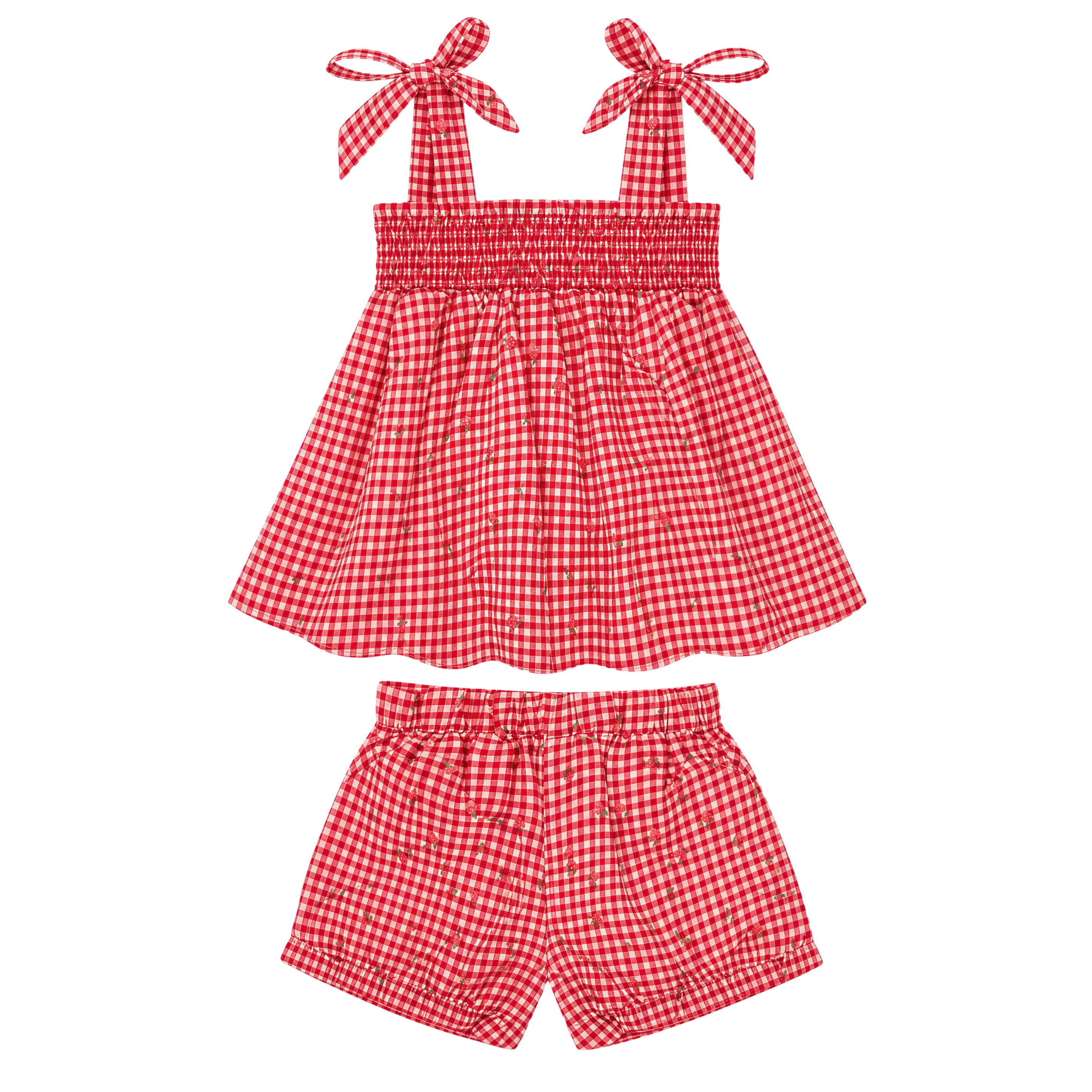 girls strawberry gingham smocked tank and short set