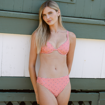 women's cranberry gingham mid rise bikini bottom