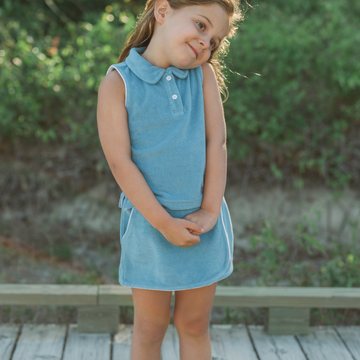 girls cerulean blue french terry tennis skort set