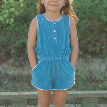 girls cerulean blue french terry romper