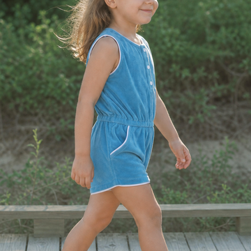 girls cerulean blue french terry romper