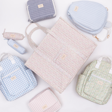 powder blue stripe coated tennis bag