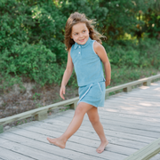girls cerulean blue french terry tennis skort set