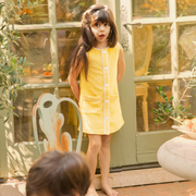 girls soleil yellow french terry button down dress