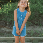 girls cerulean blue french terry romper