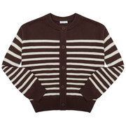 women's cacao and cream stripe cropped knit cardigan