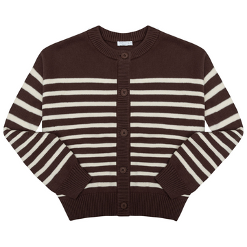 women's cacao and cream stripe cropped knit cardigan