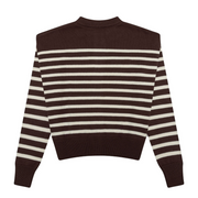 women's cacao and cream stripe cropped knit cardigan