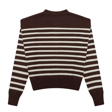 women's cacao and cream stripe cropped knit cardigan