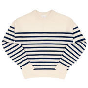women's breton stripe cashmere cropped crewneck sweater