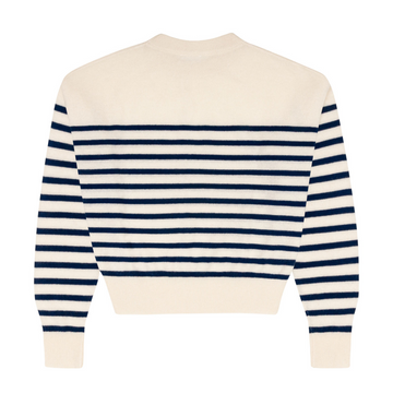 women's breton stripe cashmere cropped crewneck sweater
